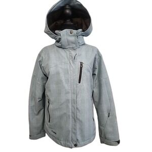 Columbia Snowboarding Ski Jacket Women's M Omni-Tech Titanium Blue‎ Brown Plaid